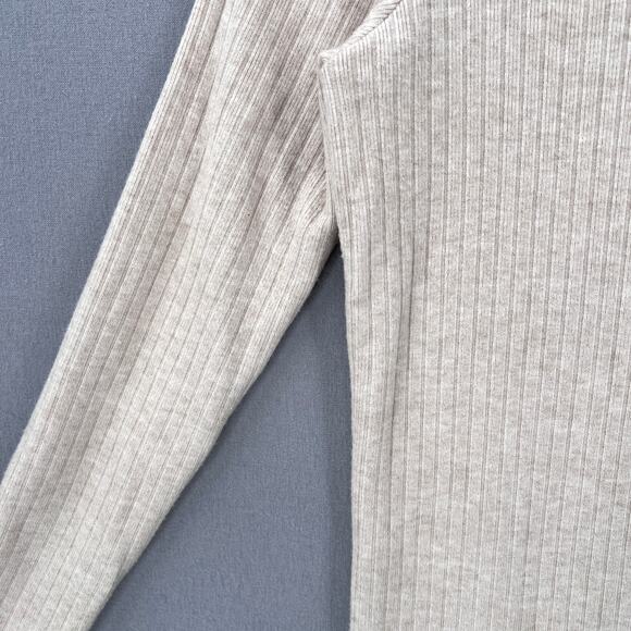 VINCE Ribbed Half Zip Turtleneck Long Sleeve Top Womens Small Tan Stretch Knit - Picture 16 of 16